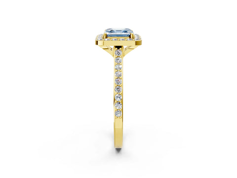 Yellow gold Fancy Blue Asscher Cut Halo Round Diamond Pavé Band with Four-Prong Setting_5