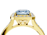 Yellow gold Fancy Blue Asscher Cut Halo Round Diamond Pavé Band with Four-Prong Setting_7