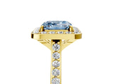 Yellow gold Fancy Blue Asscher Cut Halo Round Diamond Pavé Band with Four-Prong Setting_8