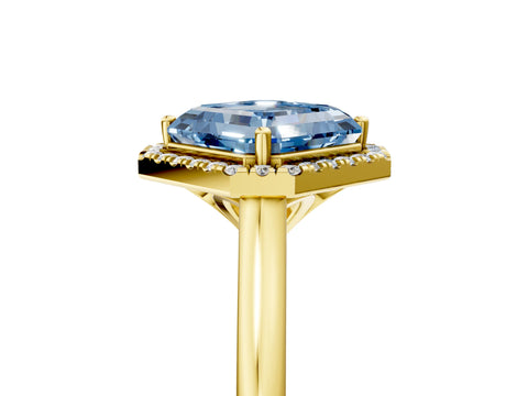 Yellow gold Fancy Blue Asscher Cut Halo Round Diamond Solitaire Engagement Ring with Pave Band and Four-Prong Setting_17