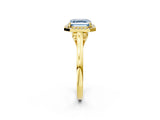 Yellow gold Fancy Blue Asscher Cut Halo Round Diamond Solitaire Ring with Pavé Band and Four-Prong Setting_2