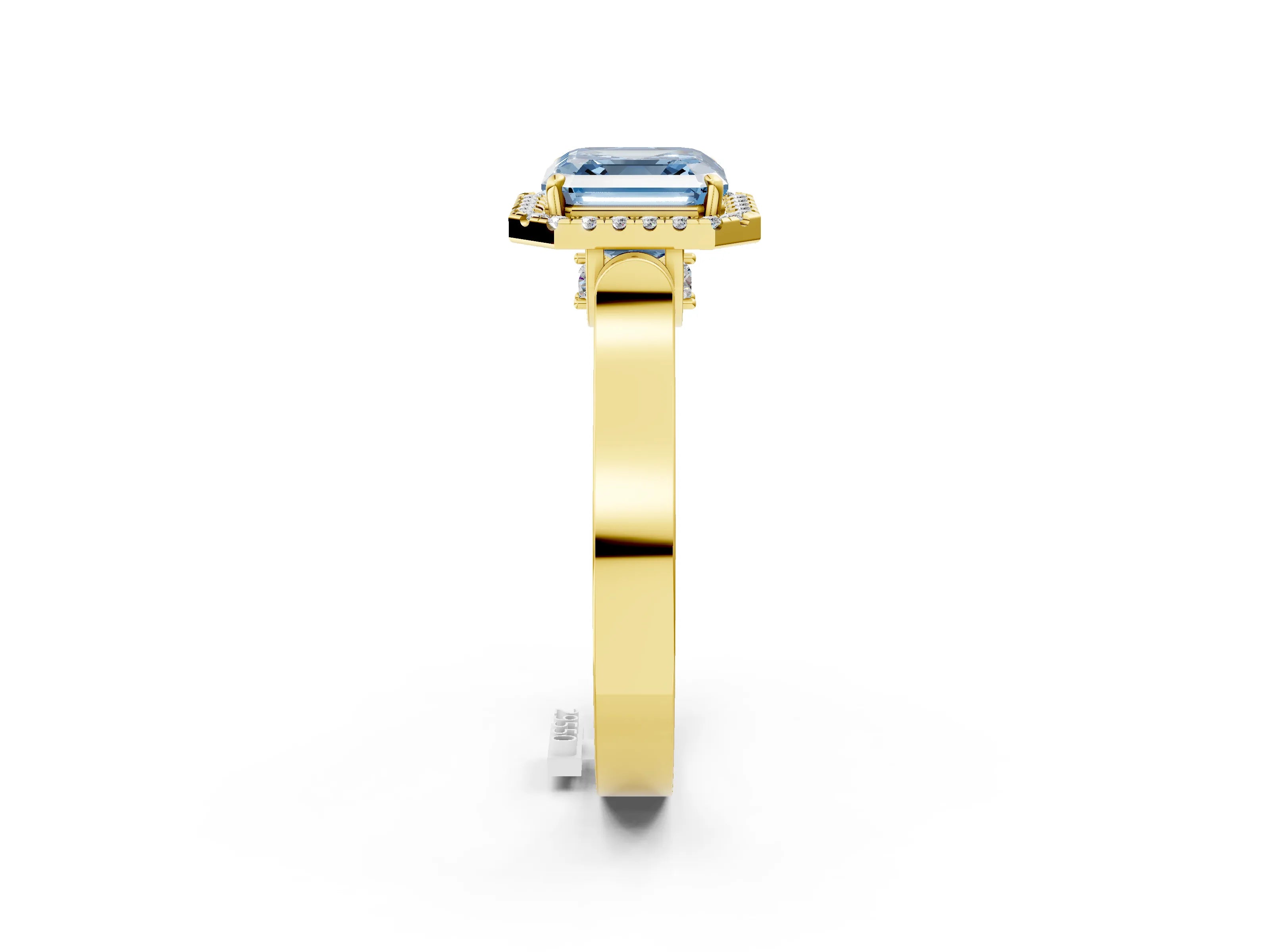 Yellow gold Fancy Blue Asscher Cut Halo Round Diamond Twist Band with Four-Prong Setting_2