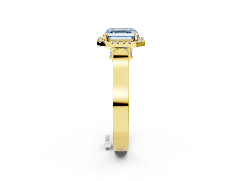 Yellow gold Fancy Blue Asscher Cut Halo Round Diamond Twist Band with Four-Prong Setting_2