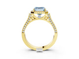 Yellow gold Fancy Blue Asscher Cut Halo Round Diamond Twist Band with Four-Prong Setting_3