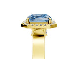 Yellow gold Fancy Blue Asscher Cut Halo Round Diamond Twist Band with Four-Prong Setting_5