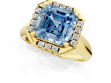 Yellow gold Fancy Blue Asscher  Cut Halo Solitaire Engagement Ring with Square Band and Four-Prong Setting_79