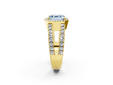 Yellow gold Fancy Blue Asscher  Cut Halo Split Shank Diamond Ring with Four-Prong Setting_2