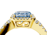 Yellow gold Fancy Blue Asscher  Cut Halo Split Shank Diamond Ring with Four-Prong Setting_4