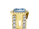 Yellow gold Fancy Blue Asscher  Cut Halo Split Shank Diamond Ring with Four-Prong Setting_5