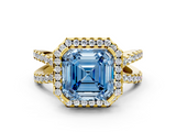 Yellow gold Fancy Blue Asscher  Cut Halo Split Shank Pave Set Ring_17