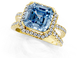 Yellow gold Fancy Blue Asscher  Cut Halo Split Shank Pave Set Ring_18