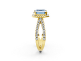Yellow gold Fancy Blue Asscher  Cut Halo Split Shank Pave Set Ring_19