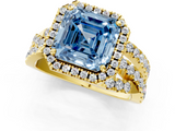 Yellow gold Fancy Blue Asscher  Cut Halo Split Shank Prong Setting Ring_18
