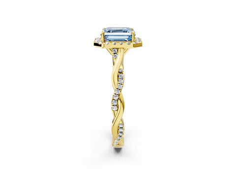 Yellow gold Fancy Blue Asscher Cut Halo Twist Band with Four-Prong Setting_14