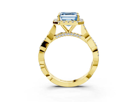 Yellow gold Fancy Blue Asscher Cut Halo Twist Band with Four-Prong Setting_15