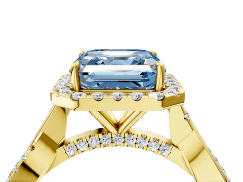 Yellow gold Fancy Blue Asscher Cut Halo Twist Band with Four-Prong Setting_16