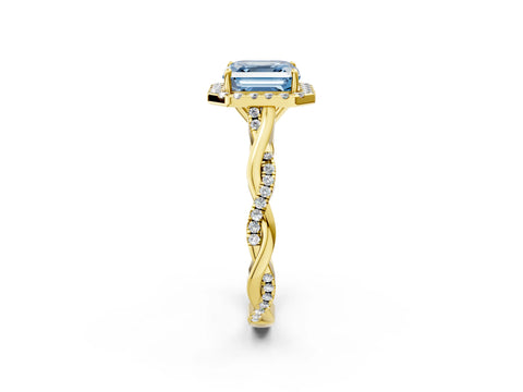 Yellow gold Fancy Blue Asscher Cut Halo Twist Band with Four-Prong Setting_2