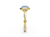 Yellow gold Fancy Blue Asscher  Cut Halo Twisted Band Four-Prong Ring_2
