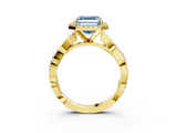 Yellow gold Fancy Blue Asscher  Cut Halo Twisted Band Four-Prong Ring_3