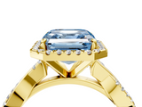 Yellow gold Fancy Blue Asscher  Cut Halo Twisted Band Four-Prong Ring_4