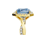 Yellow gold Fancy Blue Asscher  Cut Halo Twisted Band Four-Prong Ring_5