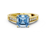Yellow gold Fancy Blue Asscher  Cut Milgrain Channel Set Engagement Ring with Solitaire Prong Setting_17