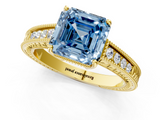 Yellow gold Fancy Blue Asscher  Cut Milgrain Channel Set Engagement Ring with Solitaire Prong Setting_18