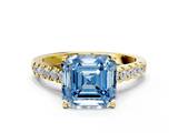 Yellow gold Fancy Blue Asscher  Cut Pavé Band Solitaire Ring with Four-Prong Setting_34