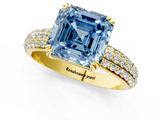 Yellow gold Fancy Blue Asscher  Cut Pave Diamond Engagement Ring with Channel Set Band and Four-Prong Setting_1