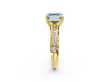 Yellow gold Fancy Blue Asscher  Cut Pave Diamond Engagement Ring with Channel Set Band and Four-Prong Setting_2