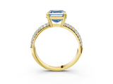 Yellow gold Fancy Blue Asscher  Cut Pave Diamond Engagement Ring with Channel Set Band and Four-Prong Setting_3