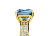 Yellow gold Fancy Blue Asscher  Cut Pave Diamond Engagement Ring with Channel Set Band and Four-Prong Setting_5
