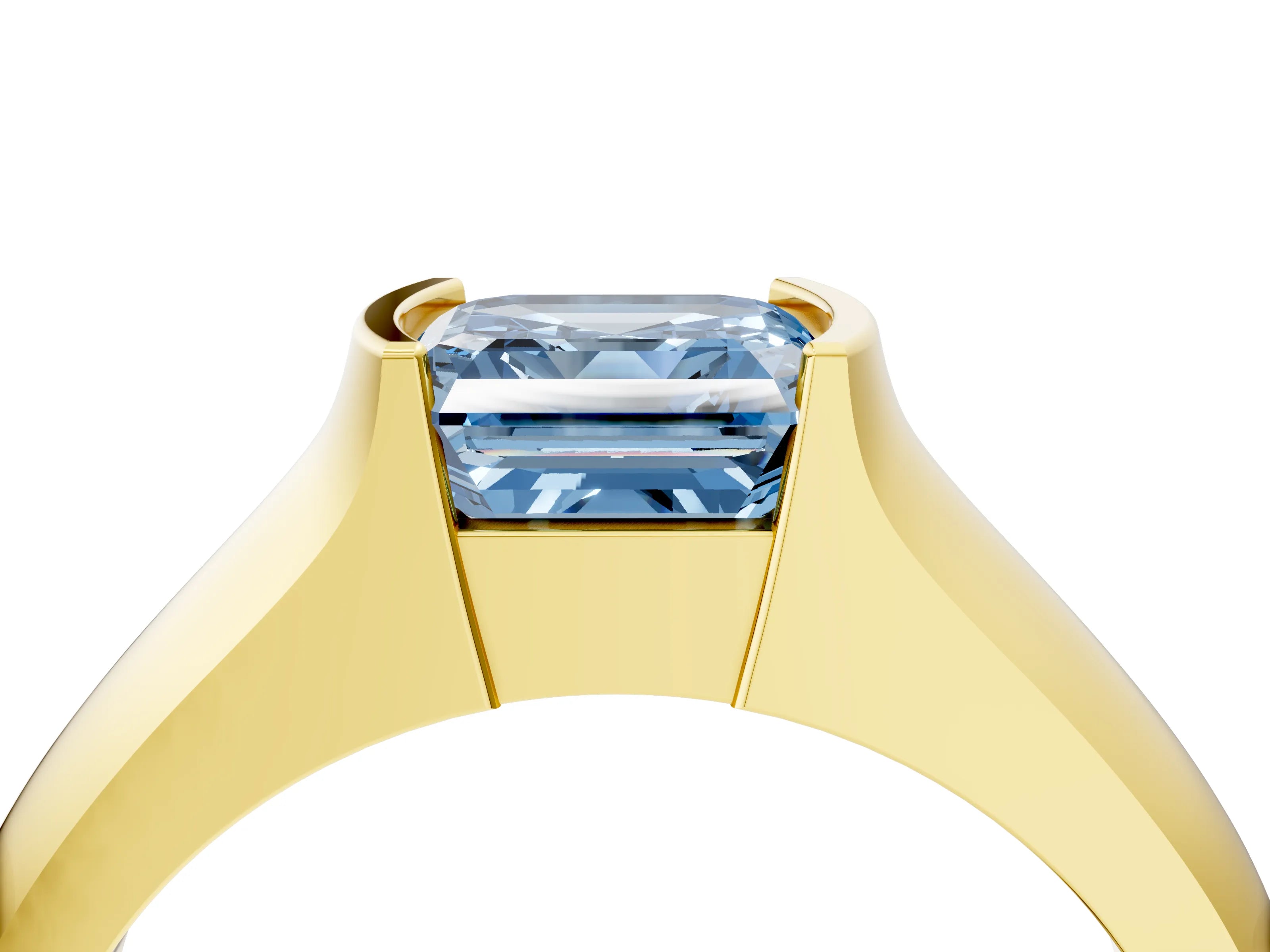 Yellow gold Fancy Blue Asscher Cut Solitaire Bezel Set Diamond Ring with Wide Band_4