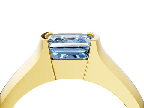 Yellow gold Fancy Blue Asscher Cut Solitaire Bezel Set Diamond Ring with Wide Band_4