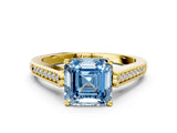 Yellow gold Fancy Blue Asscher Cut Solitaire Cathedral Diamond Engagement Ring with Channel-Set Band and Four-Prong Setting_15