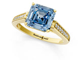 Yellow gold Fancy Blue Asscher Cut Solitaire Cathedral Diamond Engagement Ring with Channel-Set Band and Four-Prong Setting_16