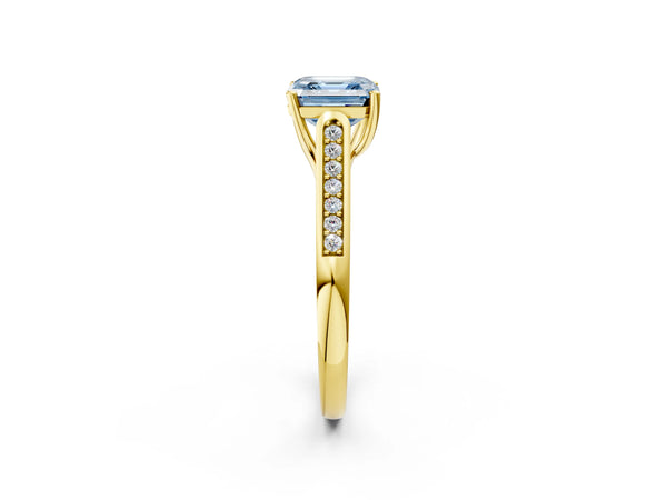 Yellow Gold Asscher Cut Cathedral Solitaire Engagement Ring Setting for Fancy Blue Center
