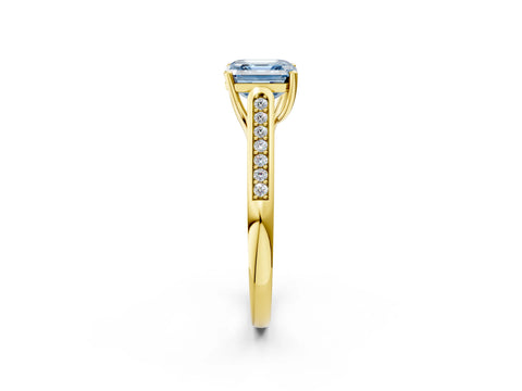 Yellow gold Fancy Blue Asscher Cut Solitaire Cathedral Diamond Engagement Ring with Channel-Set Band and Four-Prong Setting_17