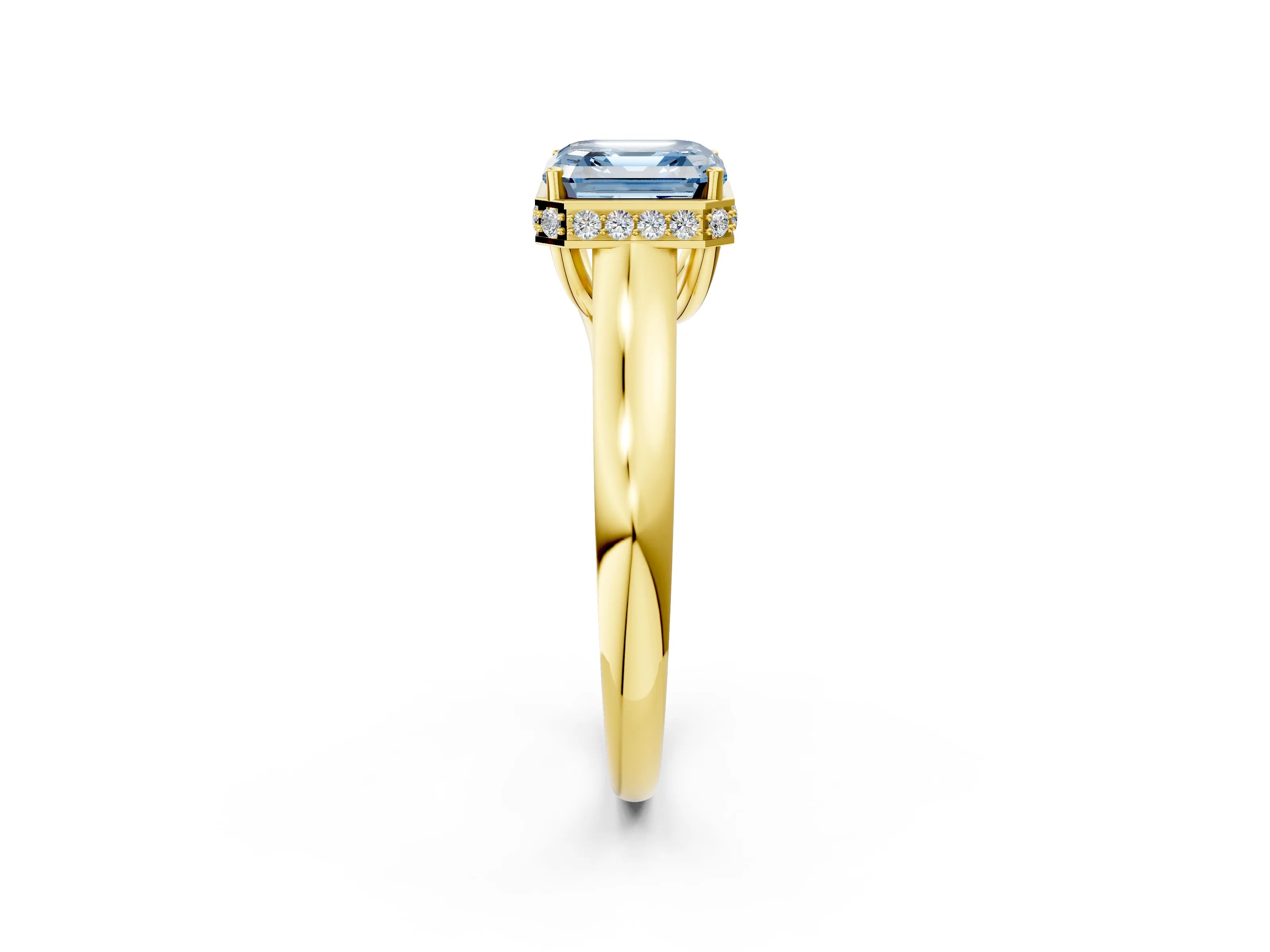 Yellow gold Fancy Blue Asscher Cut Solitaire Diamond Engagement Ring with Four-Prong Setting and Tapered Band_2