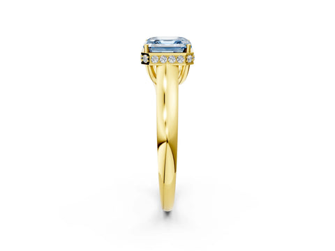 Yellow gold Fancy Blue Asscher Cut Solitaire Diamond Engagement Ring with Four-Prong Setting and Tapered Band_2
