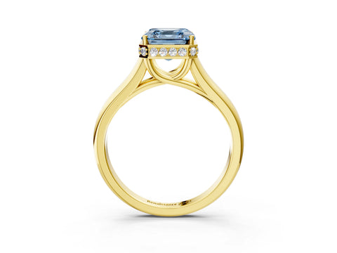 Yellow gold Fancy Blue Asscher Cut Solitaire Diamond Engagement Ring with Four-Prong Setting and Tapered Band_3