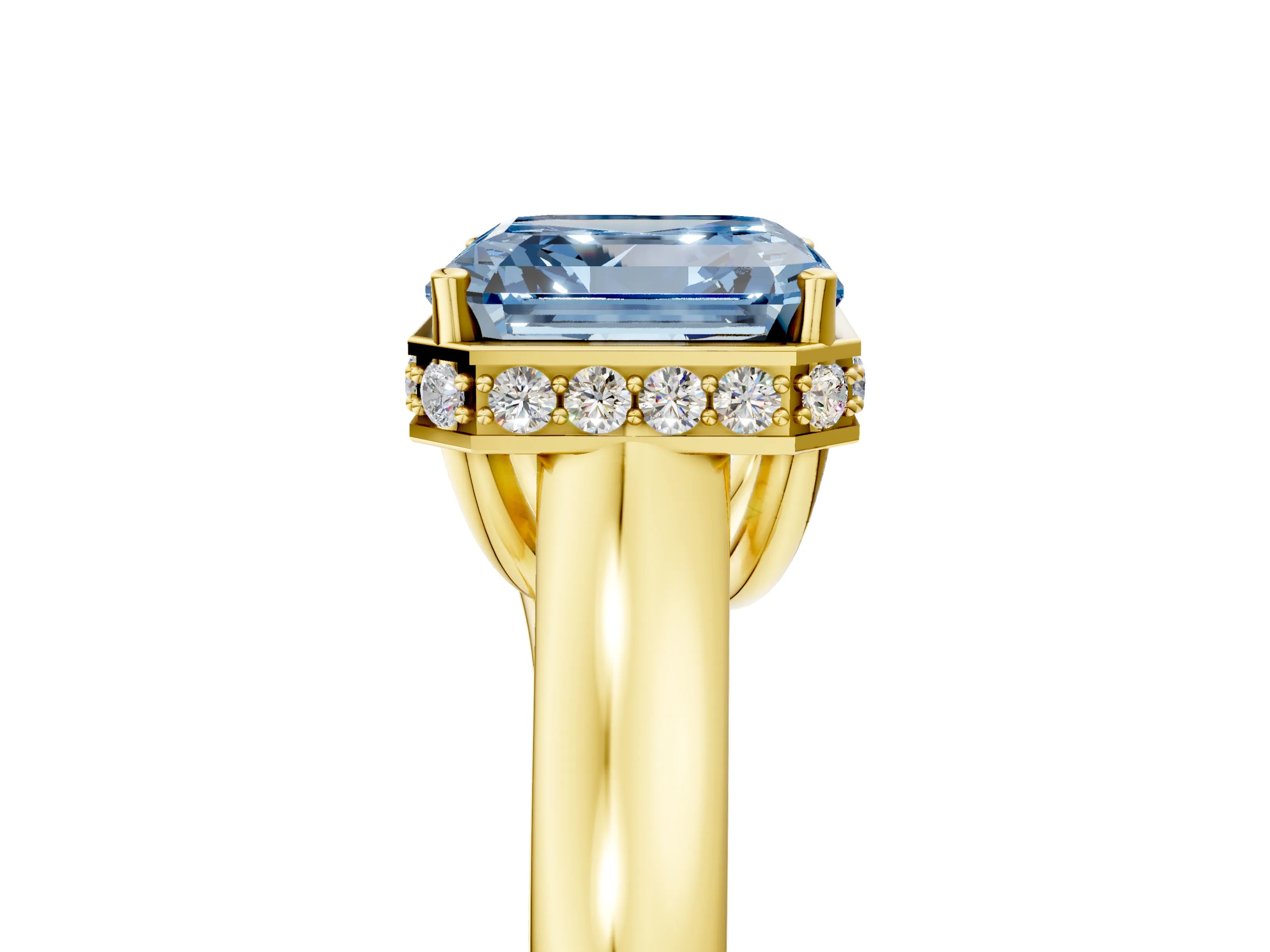 Yellow gold Fancy Blue Asscher Cut Solitaire Diamond Engagement Ring with Four-Prong Setting and Tapered Band_5