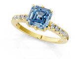 Yellow gold Fancy Blue Asscher Cut Solitaire Diamond Engagement Ring with Pavé Band and Six-Prong Setting_1