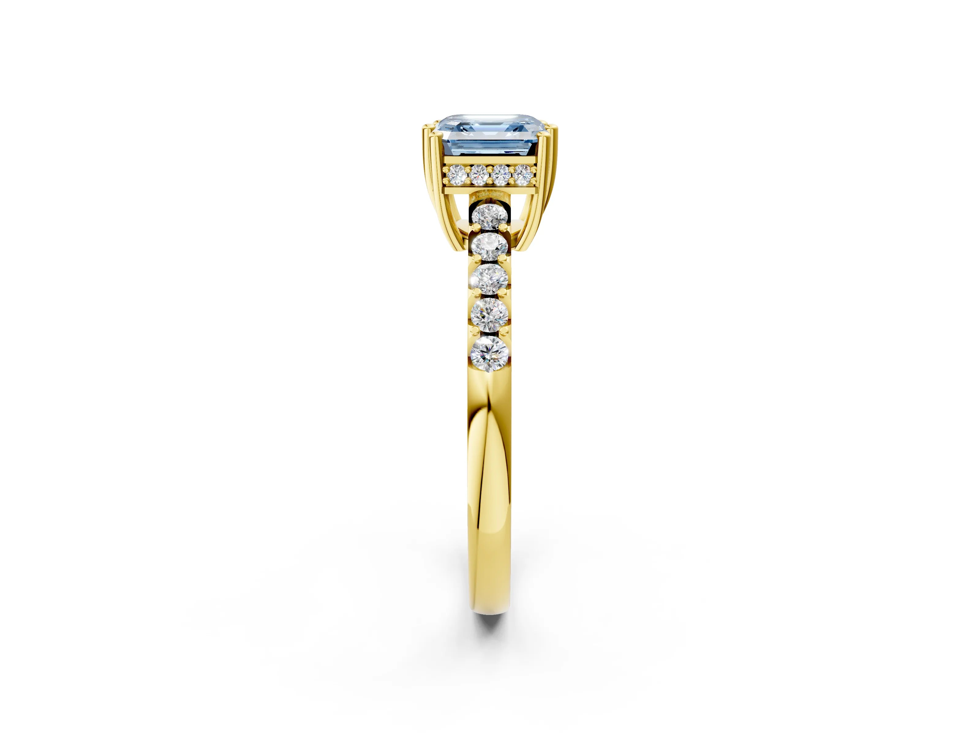 Yellow gold Fancy Blue Asscher Cut Solitaire Diamond Engagement Ring with Pavé Band and Six-Prong Setting_2