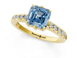 Yellow gold Fancy Blue Asscher Cut Solitaire Diamond Engagement Ring with Pavé Band and Six-Prong Setting_25