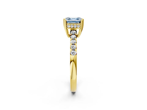Yellow gold Fancy Blue Asscher Cut Solitaire Diamond Engagement Ring with Pavé Band and Six-Prong Setting_2
