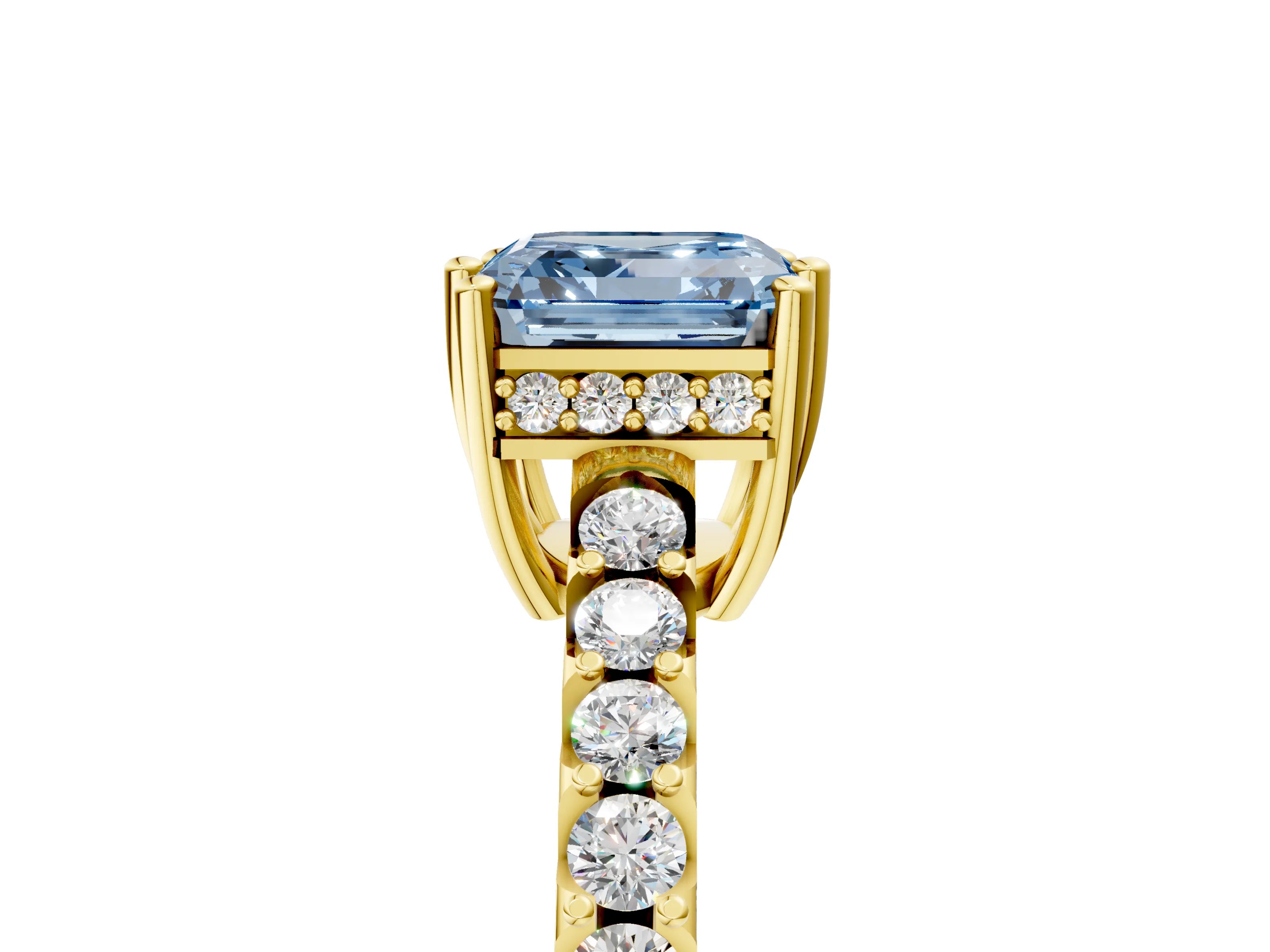 Yellow gold Fancy Blue Asscher Cut Solitaire Diamond Engagement Ring with Pavé Band and Six-Prong Setting_5