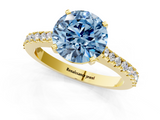 Yellow gold Fancy Blue Asscher  Cut Solitaire Diamond Engagement Ring with Pave Band and Four-Prong Setting_1