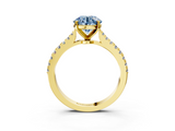 Yellow gold Fancy Blue Asscher  Cut Solitaire Diamond Engagement Ring with Pave Band and Four-Prong Setting_3