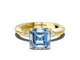 Yellow gold Fancy Blue Asscher Cut Solitaire Diamond Engagement Ring with Twisted Pave Band and Four-Prong Setting_3